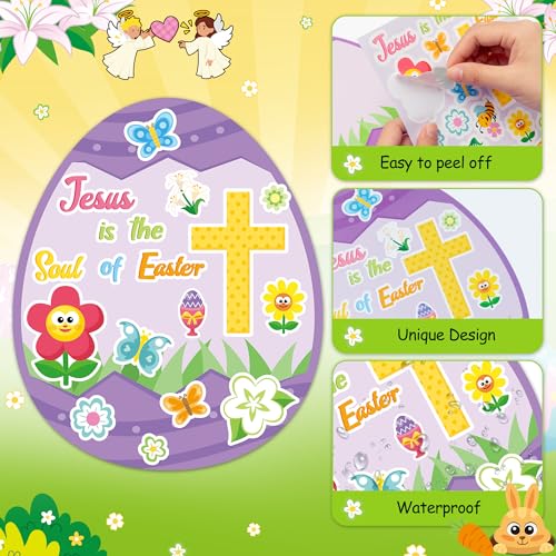 CY2SIDE Easter Egg Scene Sticker - 12 Set Religious Egg Stuffers Sticker for School Rewards, Make Your Own Easter Jesus Cross Scene Activities - style: Easter egg