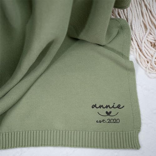 IZI POD Personalized Knit Baby Blanket, Embroidered Name Nursery Blanket, Cotton Knit Stroller Blankets, Gift for Baby, Birthday - Style 12 - color: Custom 4