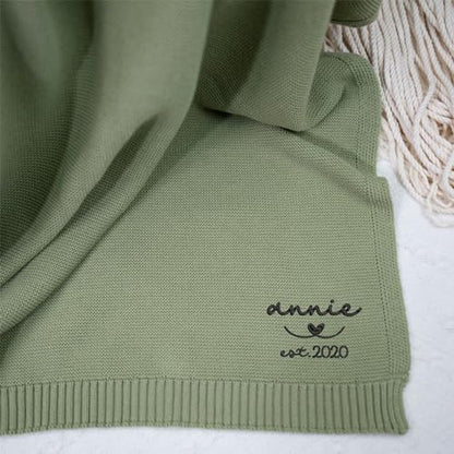 IZI POD Personalized Knit Baby Blanket, Embroidered Name Nursery Blanket, Cotton Knit Stroller Blankets, Gift for Baby, Birthday - Style 12 - color: Custom 4