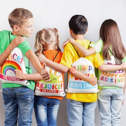 24 Pcs Christian Easter Drawstring Backpack He Lives Drawstring Religious Nativity He Is Risen Christian String Bag for Sunday School Church Classroom Prizes Party Favors Supplies Gift - style: He Lives