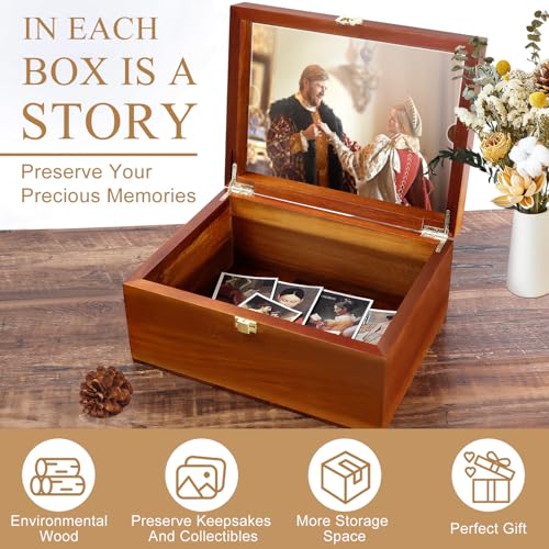 Large Wooden Keepsake Box with Hinged Lid and Photo Frame - Elegant Wedding Memory Box, Ideal for Photos, Letters, Time Capsules, Bride Gift, Love, Decorative Storage，5.5“*8.6”*11.3“ - color: Tree