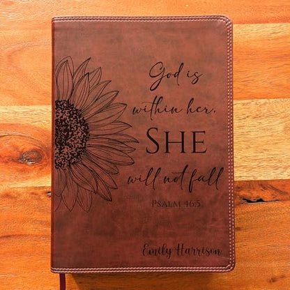 SacredBound Personalized ESV Super Giant Print Bible – Burgundy TruTone Faux Leather | Custom Name Engraved | English Standard Version with 17-Point Font & Full-Color Maps (Sunflower)