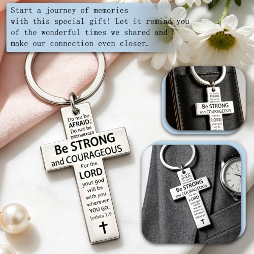 Cross Keychain for Men Women Jesus Keychain Christian Key chain Bible Verse Accessories Scripture Religious - color: Silver
