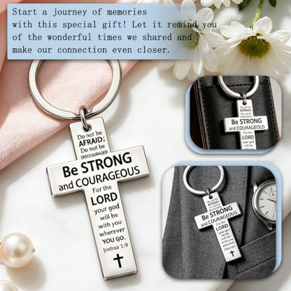 Cross Keychain for Men Women Jesus Keychain Christian Key chain Bible Verse Accessories Scripture Religious - color: Silver