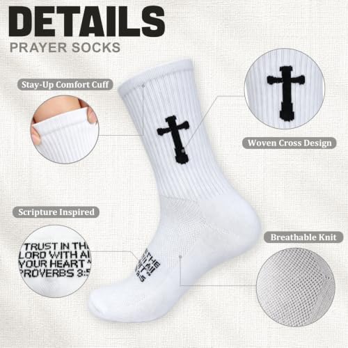 3 Pairs Unisex Cross Socks,Gifts for Christian: Easter Christmas - color: Proverbs 3:5 - White