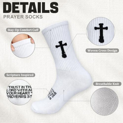 3 Pairs Unisex Cross Socks,Gifts for Christian: Easter Christmas - color: Proverbs 3:5 - White