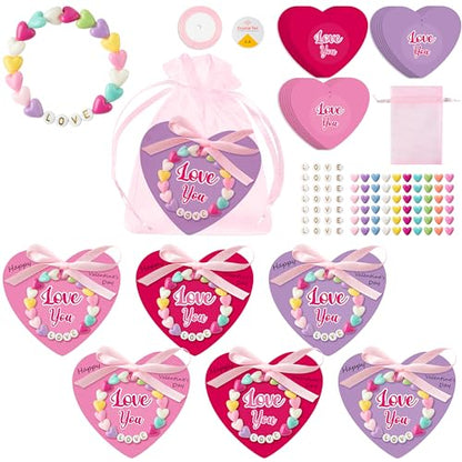 BeYumi Valentine Bracelet Craft Kit - 24 Pack Valentine's Day Love Letter Beads Bracelets with Heart Gift Cards and Bag Thankful Craft Kit to Mother Friend School Classroom Party Activities Ages 6-12 - style: LOVE
