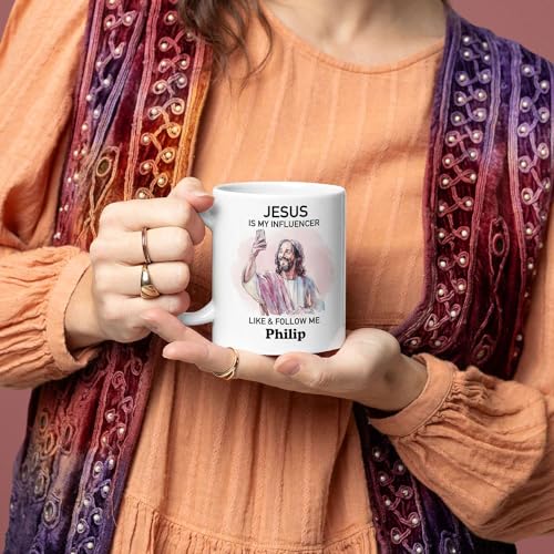 Christian Personalized Mug - Religious Accent Cup 11oz 15oz, Customized Humorous Design for Adults, Funny Jesus Coffee Cup, Ceramic Gift - color: XUA-324-1564-JESUS IS MY INFLUENCER MUG