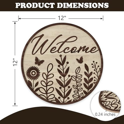 Welcome Brown Leaves Front Door Sign, Farmhouse Floral Butterfly - color: Leaves-3