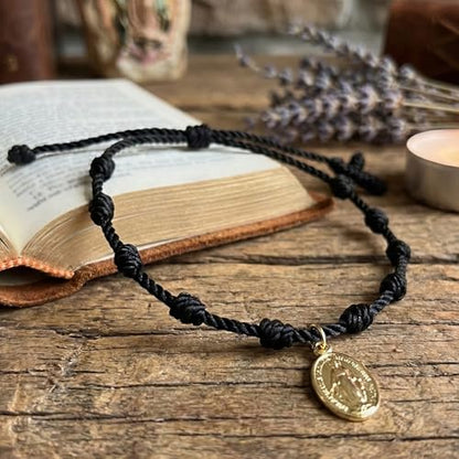 10 Knots Lucky Protection Rope Cross Bracelet For Women Men, Handmade Good Jesus Pendant Charm Amulet Adjustable Christian Pulsera Decenario String Jewelry, Daily Friendship Gift - color: Jesus Black