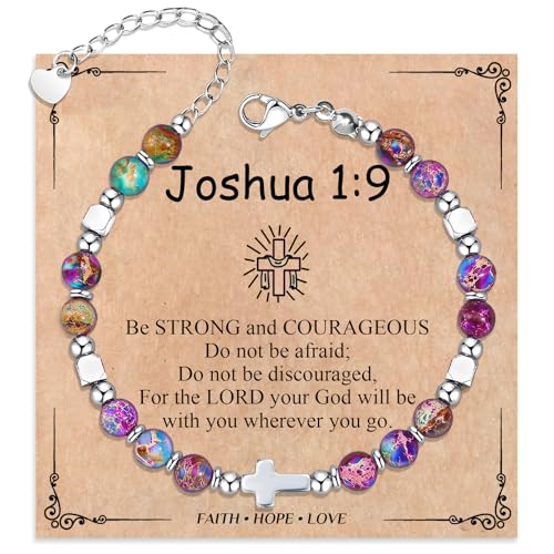 Cross Bracelet for Women Girls, Christian Gifts for Daughter Granddaughter Sister In Christ Friend Niece, Baptism Confirmation First Communion Gifts for Girls - color: Joshua 1:9