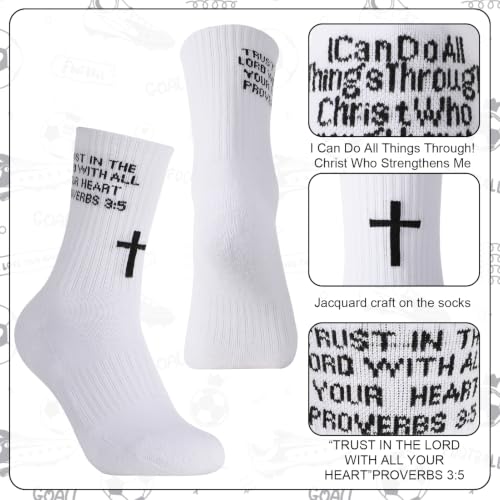 4 Pairs Christian Cross Socks Prayer Religious Socks - color: White