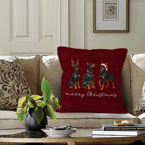 Merry Christmas Doberman Throw Pillow Covers 18x18 Home Decor - color: Doberman