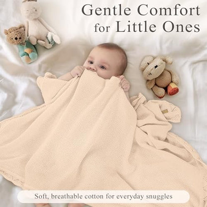 100% Cotton Knitted Baby Blanket, Neutral Cream, 40"x31" - color: Cream