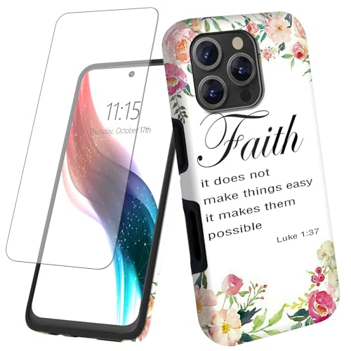for iPhone 16 Pro Max Phone Case 6.9" with Screen Protector 1-37 Bible Verse Christian Design Women Men Hybrid Dual Layer Hard PC Shell Soft TPU Silicone Wireless Charging Shockproof Protective Cover - color: 1-37 Bible Verse Christian, size: for iPhone 1