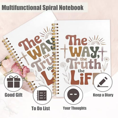 Boho Christian Spiral Notebook Journal 5.5x8.3in, the Way the Truth the Life Religious Scripture Hardcover Journal Notebook for Church Study Work Office, Christian Gifts for Women Men - color: the Way the Truth the Life