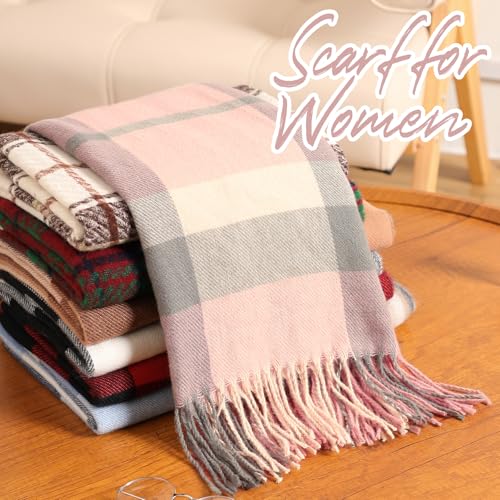 Winter Scarf for Women Plaid Long Oversized blanket Shawl Wraps Gift - color: Camel & Coffee