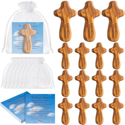 Lewtemi Small Wooden Pocket Cross Bulk 2.4" Mini Bible Verse Cross with Prayer Cards Organza Bags Hand Held Engraved Scripture Christian Encouragement Gift for Church Baptism Favors(Belief,24 Set) - style: Belief