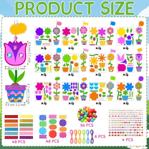 Frienda 48 Set Spring Potted Flower Craft Kit Make Your Own Tulip Sunflower Pot Craft DIY Potted Ornaments Decorations Gift Activities Spring Party Decorations - style: Potted Flower