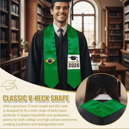 National Flag Graduation Stole Sash - 72" Long Unisex Honors Stole for Students - color: Brazil