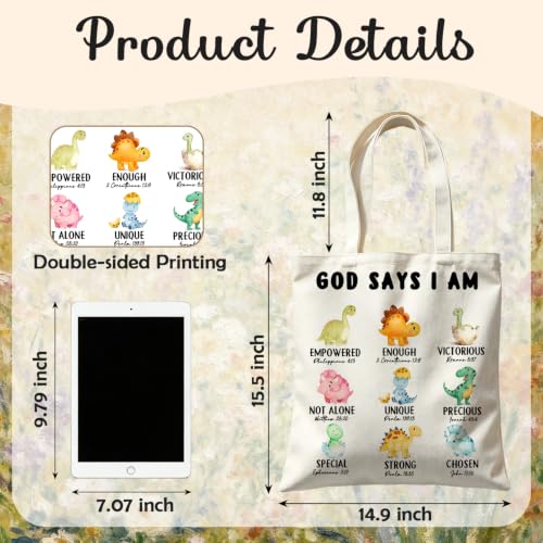 Inspirational Christian Dinosaur Tote Bag Reusable