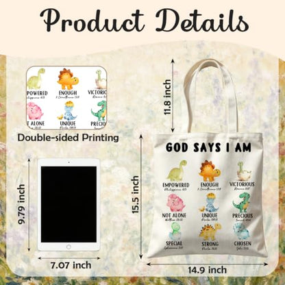 Inspirational Christian Dinosaur Tote Bag Reusable