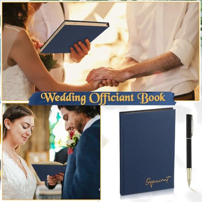 Engrowtic Wedding Officiant Book with Pen 5.25x8.25,Dark Blue,Classic - color: Dark Blue, style: Classic