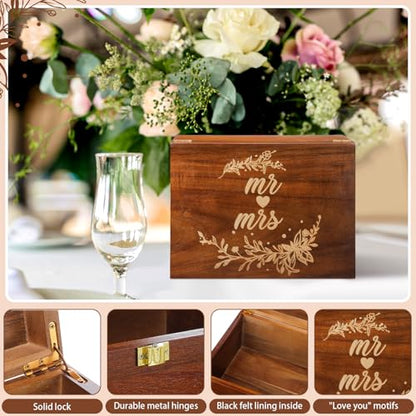 Threehoney Large Wooden Wedding Keepsake Box with Lid,Mr&mrs - style: Mr&Mrs