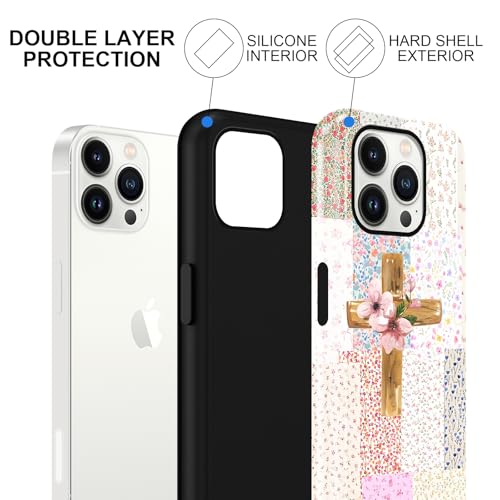 for iPhone 13 Pro 6.1'' Pink Flower Cross Christian Phone Case - color: Pink Flower Cross, size: iPhone 13 Pro