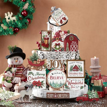 Vercraft Christmas Tiered Tray Decor Xmas Wooden Table Decor, Wonderful - style: Wonderful
