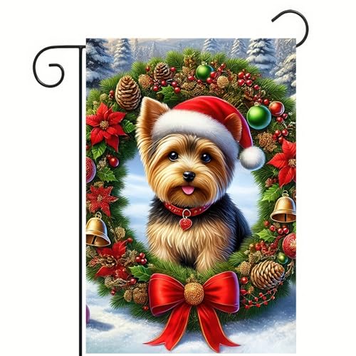 BlissYard Christmas Yorkshire Terrier Garden Flag 12x18 Inch Polyester - color: Yorkshire Terrier Dog