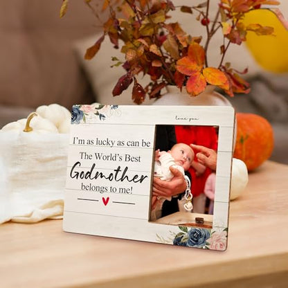Godmother Gifts 4X6 Picture Photo Frames, I Am As Lucky As Can Be The Best Godmother Belong To Me Wood Photo Frame, Godmother Christmas Mother’S Day Gift Picture Frame for Wall Tabletop Display - color: Godmother