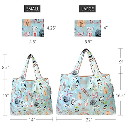 allydrew Large Foldable Tote Nylon Reusable Grocery Bags - color: Set of 2, Cool Cats, size: Large & Small (Set of 2)