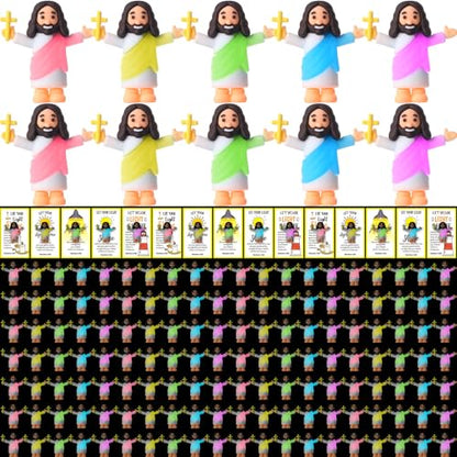 CroBlissful 100 Sets Mini Jesus Figurines Glow in Dark, Hold up the Cross - style: Hold up the Cross
