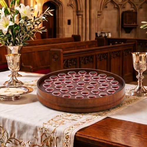 Zhehao 1 Pcs Wood Communion Trays for Churches Set Church Supplies Plates for Church with Disposable Cups (Rubber Wood) - color: Rubber Wood