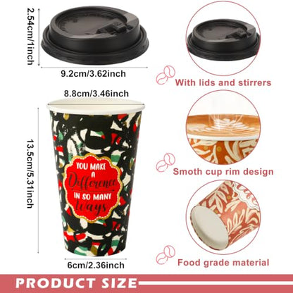 50 Pack 16 oz Disposable Coffee Cups with Lids Black Green - style: Brown, Black and Green Inspirational Quotes