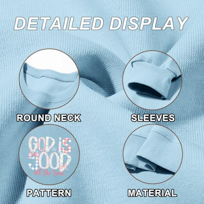 Christian God Is Good Sweatshirts for Women Jesus Bow Bible Verse Sweatshirt Faith Religious Graphic Hoodies - color: Sky Blue, size: XX-Large