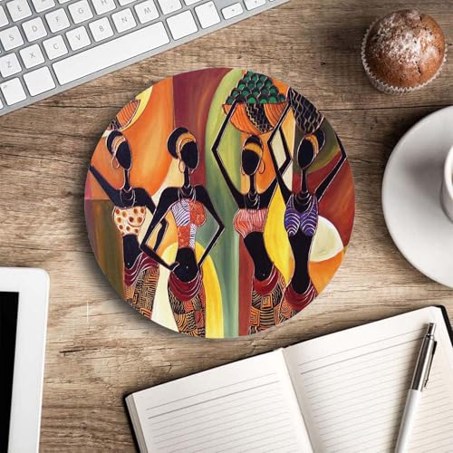 Mouse Pad, Four Sexy African Womens Mouse Pad, Premium-Textured Mouse Mat Round Non-Slip Rubber Base Computer Mousepads for Office Laptop Desk 7.9×7.9×0.12 inches - color: Four Sexy African Womens