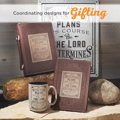 Christian Art Gifts Large Ceramic Coffee & Tea Mug for Men, Dads & Pastors: Man's Heart Plans Inspirational Bible Verse Microwave/Dishwasher Safe Drinkware, Lead/Cadmium-free, Café Brown/Black, 14 oz. - color: Café Brown/Man's Heart