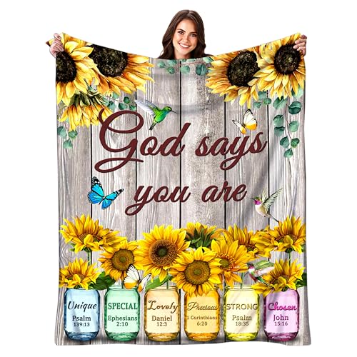 Christian Blanket with Inspirational Thoughts and Prayers Religious Bible Verse Throw Blanket Ultra Soft Warm Flannel Blankets for Women Men Gifts 50"X40" - color: God Says You Are, size: 50"x40"