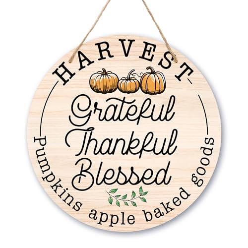 Welcome Sign For Front Door, Grateful Thankful Blessed Sign, Thanksgiving Gifts, Autumn Pumpkin Wooden Sign House Decor, Fall Welcome Door Sign, Farmhouse Front Door Porch Outdoor Hanging Sign -32 - style: Autumn Pumpkin 01