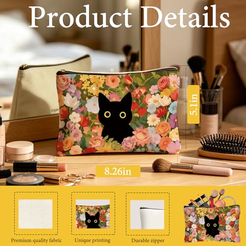DHQH Birthday Gifts for Cat Lovers for Women, Cat Lover Gifts Beach Bag Reusable Grocery Bag, Thank You Gift for Sisters Daughter Mom Wife Who Loves Cats - style: Black Cat- Bag
