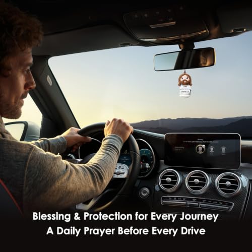 Crochet Jesus Car Mirror Hanging, Lord Keep Me Safe, Christian Gift - color: Lord Keep Me Safe Wherever I Go