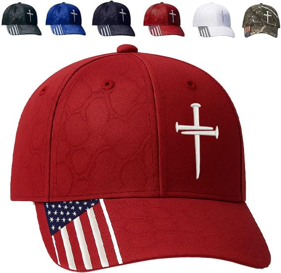 Christian Hats for Men, Three Nails Cross Embroidered Faith Baseball Cap - color: Red