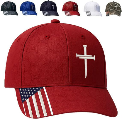 Christian Hats for Men, Three Nails Cross Embroidered Faith Baseball Cap - color: Red