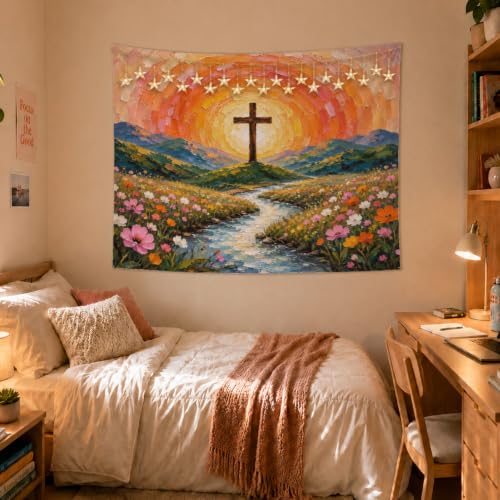 MOLYUB Christian Tapestry for Church Prayer Room Bedroom 50x60 - color: Oil Painting Cross