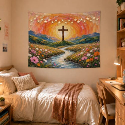 MOLYUB Christian Tapestry for Church Prayer Room Bedroom 50x60 - color: Oil Painting Cross
