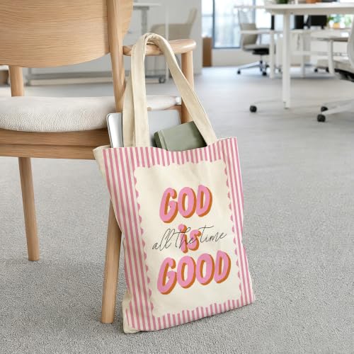 Psalm 93:4 Canvas Tote Bag, Inspirational Gift for Women Girls, Reusable Grocery Book Beach Bag - color: God is Good All the Time