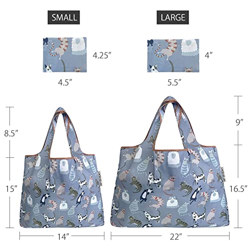 allydrew Large Foldable Tote Nylon Reusable Grocery Bags - color: Set of 2, Cool Felines, size: Large & Small (Set of 2)