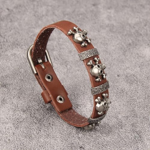 Jeilwiy Punk Rock Gothic Black Rivet Leather Spiked Necklace Collar Neckband Leather Choker Necklace for Women Mom Gifts Adjustable - color: HGB153-Brown